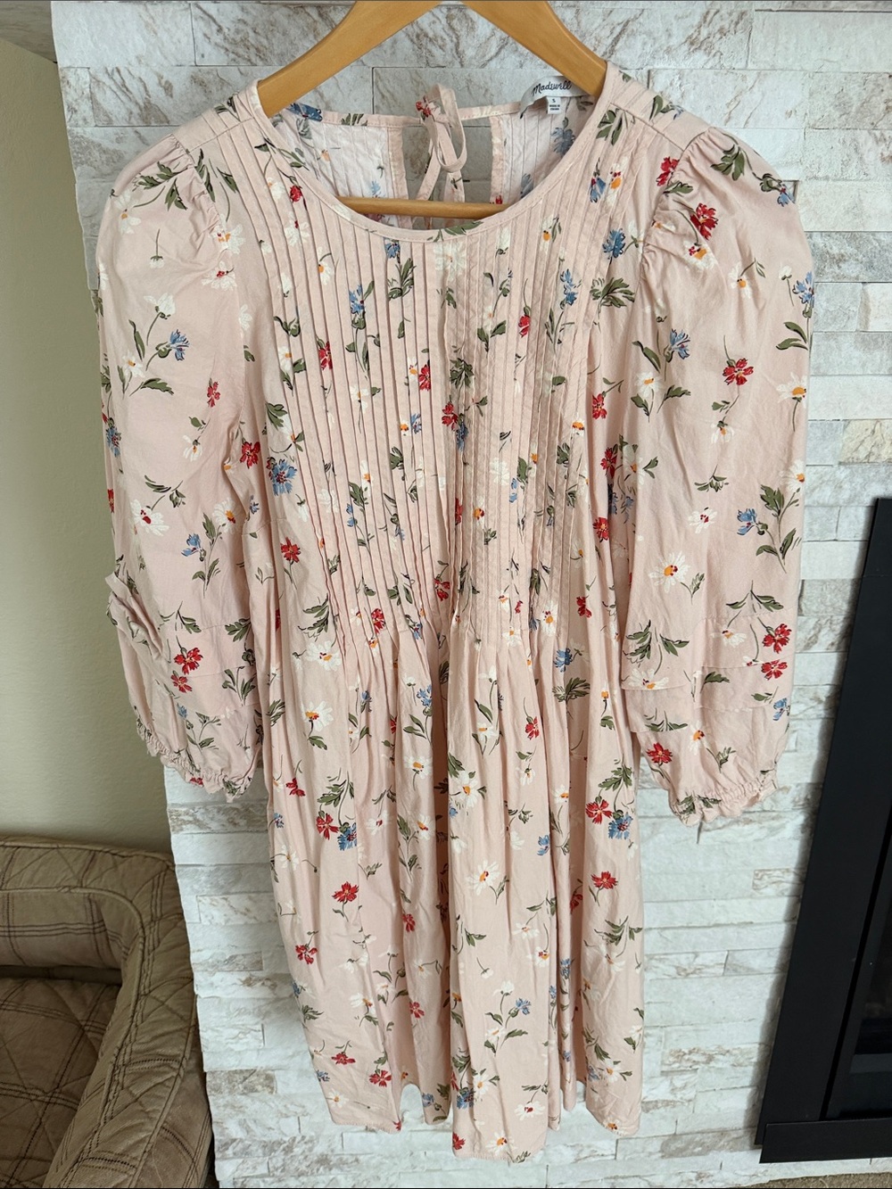 Madewell Blush Pink Floral Pintuck Midi Dress